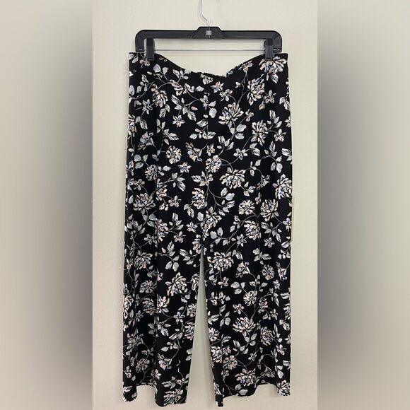 J.Jill Women Black Floral Wide Leg Ankle Elastic Waist Pull On  Pant Size Medium - Picture 1 of 16